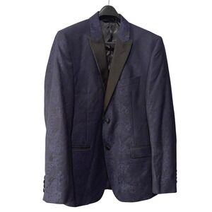Lauren Ralph Lauren Mens 40R Slim Fit Navy Koi fish Jacquard Jacket Blazer